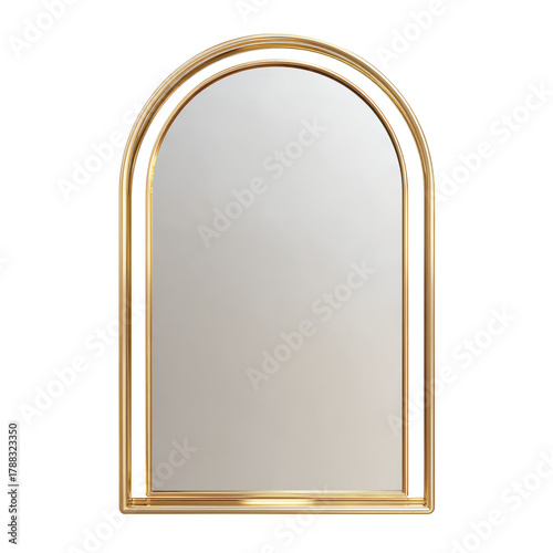 Arched gold mirror on transparent background