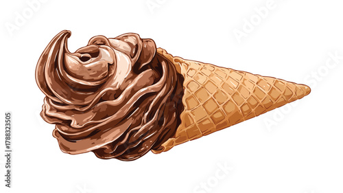 Delicious Chocolate Ice Cream Cone Cartoon Vector Illustration