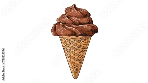 Chocolate Ice Cream Cone Cartoon Vector Illustration for Sweet Treat Designs