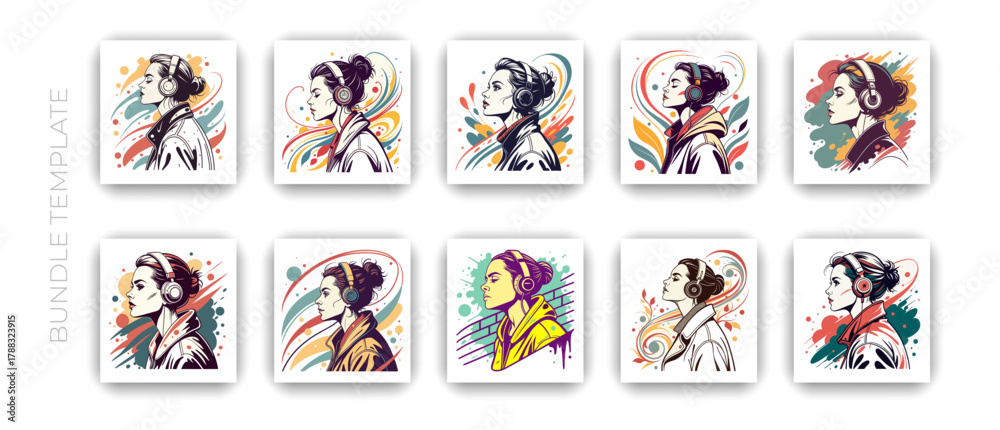 Fototapeta premium Vibrant Portrait Illustration Set