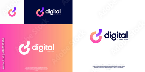 Abstract monogram logo with the letter D, symbol of modern digital technology, innovation, vector illustration design.