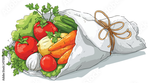 Fresh Vegetable Bouquet Wrapped in Paper Vector Illustration
