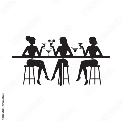 Silhouettes of three women enjoying drinks at a bar