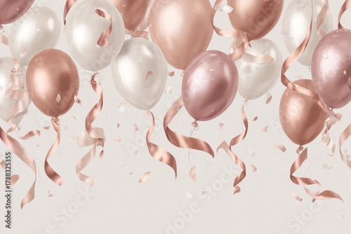 Beautiful Celebration Scene With Pink and White Balloons and Festive Decorati...