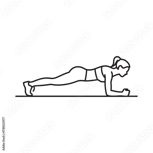 Woman performing a plank exercise in a simple line drawing