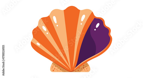 A vibrant illustration of an orange and purple seashell on white background