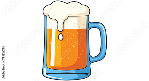 A cartoon illustration of a full mug of golden beer with white foam