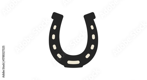 A simple black silhouette of a horseshoe against a pale background
