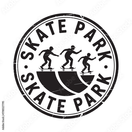 Skate park silhouette emblem with three skaters