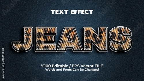 Jeans text effect editable vector file with denim texture and stylish design for modern graphic projects