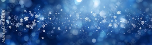 Snowflakes Dancing in a Blue Winter Wonderland With Shimmering Lights and Sof...
