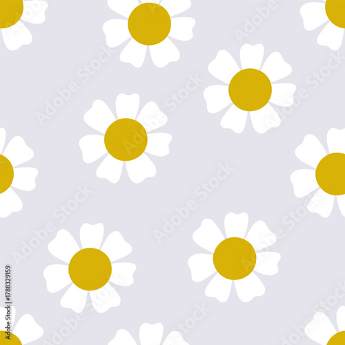 Daisies pattern, seamless floral background. Repeating print, summer meadow f...