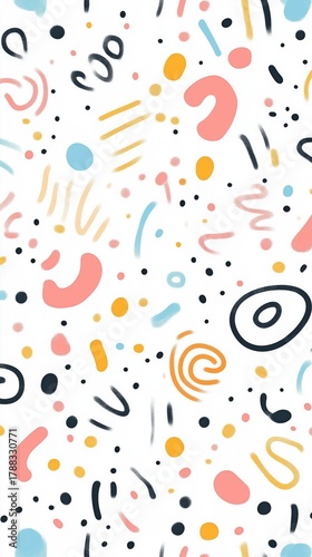 Colorful Abstract Pattern With Playful Shapes and Lines on a White Background
