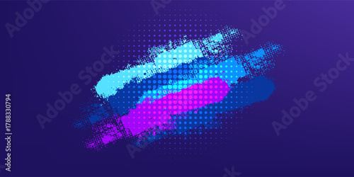 Vibrant Blue and Purple Brush Texture Halftone Effect Grunge Sports Background for Dynamic Banner or Poster Design with Energetic and Active Atmosphere.vector eps10