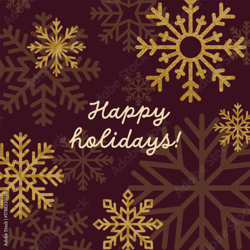 Snowflakes, post card design for Happy Holidays. Christmas and New Year, wint...