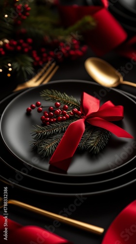 Beautifully Arranged Festive Table Setting for a Christmas Dinner Celebration