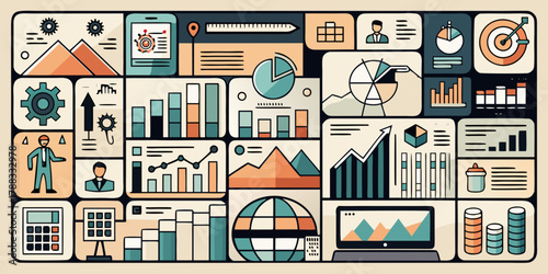 Seamless set of vector icons of houses in different colors for city or town infographic design