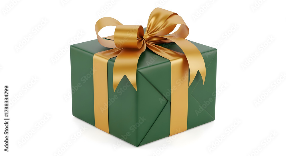 Obraz premium Green Present with Gold Bow - Celebration & Gifting