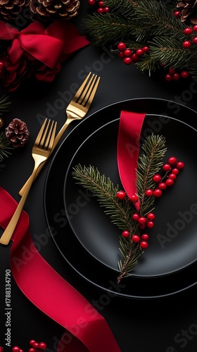 Beautifully Arranged Festive Table Setting for a Christmas Dinner Celebration