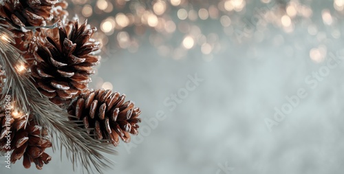 Holiday Decorations With Pine Cones and Soft Lights Create a Warm Atmosphere ...