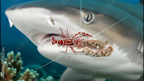 Cleaner Shrimp Removes Parasites From Shark's Mouth