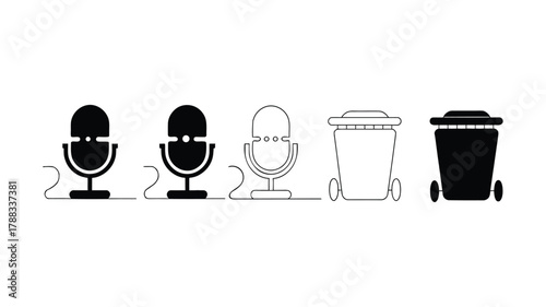 Vector art of Microphone and trash can icons symbolizes podcasting, audio recording, waste management, and environmental responsibility