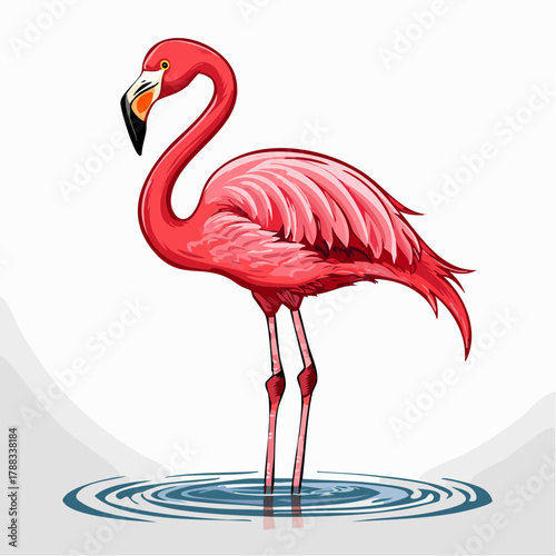 stehender, rosa Flamingo - Comic Cartoon Style