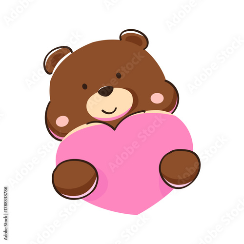 Cute baby bear hugging a heart hand drawn Version 2.