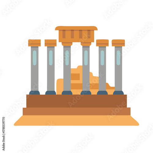 Flat Vector Illustration of Ancient Building With Pillared Structure