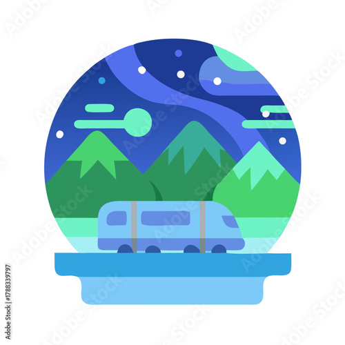 Modern Train Passing Through Mountainous Landscape at Night