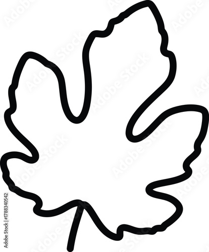 Simple black line art drawing of a fig leaf silhouette vector icon