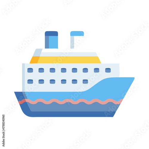Simple flat cruise ship illustration on a black backdrop