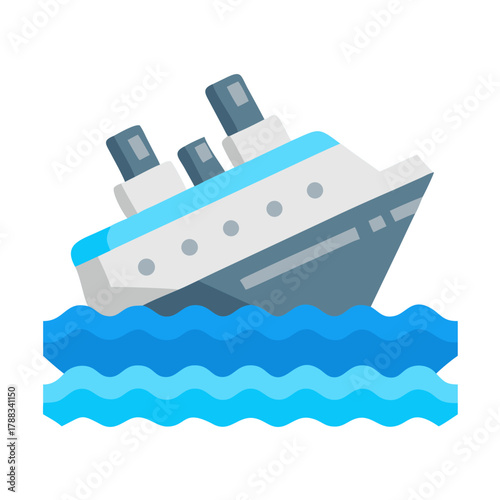 Sinking cruise ship illustration in flat graphic style design