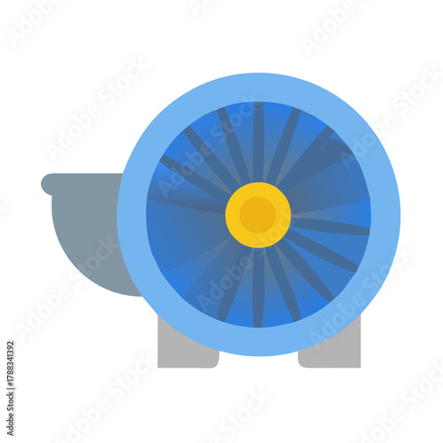 Blue jet engine illustration on black background for engineering