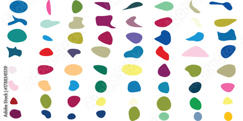 Random blotch, inkblot. Organic blob, blot. Speck shape.Splat, fleck graphic. Drop of liquid, fluid. Pebble, stone silhouette.Ink stain, mottle spot irregular shape. Basic, simple rounded, smooth form