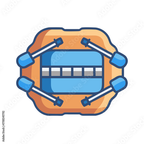 Stylized raft and paddles illustration on black background