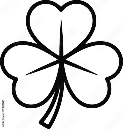 Stylized black outline of a three-leaf clover, a symbol of luck