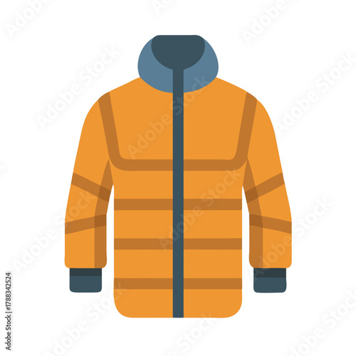 Stylized flat vector illustration of an orange puffer jacket