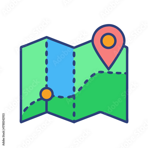 Free Download Brightly colored map icon illustration with location pins shown - GFXLoad