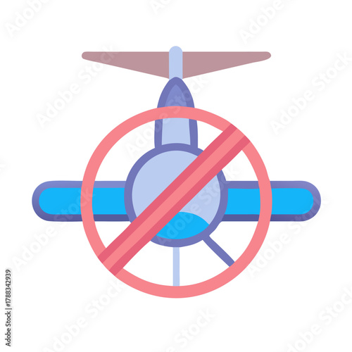 Airplane with prohibition sign symbolizing flight ban limitations concept