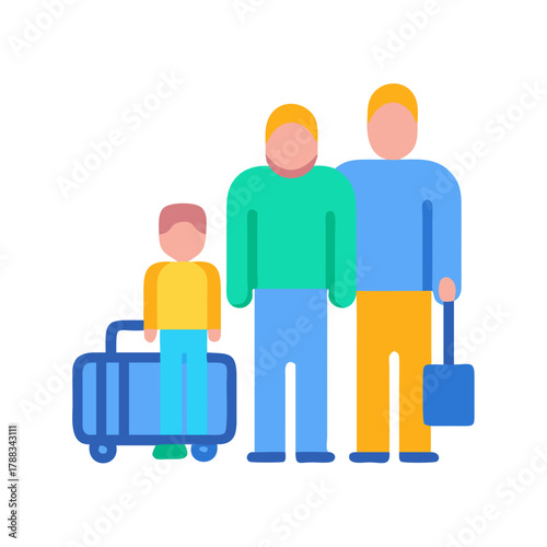 Abstract family with luggage in a flat design style