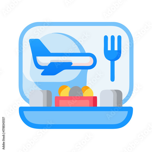 Airplane meal flat icon illustration food travel concept