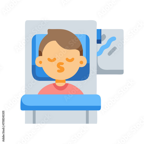 Boy Getting MRI scan lying on a scanner flat