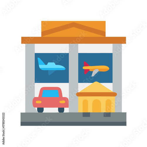 Museum of transportation showing airplane car and building exhibits