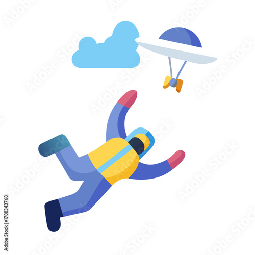 Humorous cartoon of parachutist with flying saucer delivery