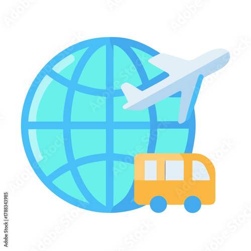 Global travel icon representing diverse transportation methods and routes