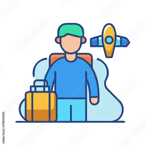 Traveler with Suitcase and Plane ready for next Adventure