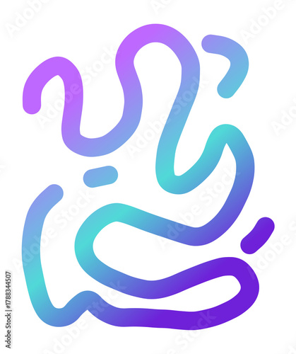 Abstract gradient squiggle pattern. Colorful wavy line shape in purple and cyan tones for modern background, decoration, or digital design element on transparent background. Doodle line PNG.