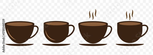 Coffee cup icon. Set of vector cups with coffee. Coffee cup logo.