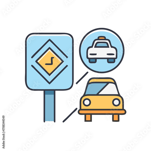 Cartoon illustration of detour sign with taxi association